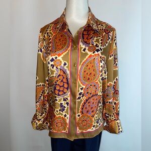 Zara Gold Multicolor Paisley Button-Up Blouse